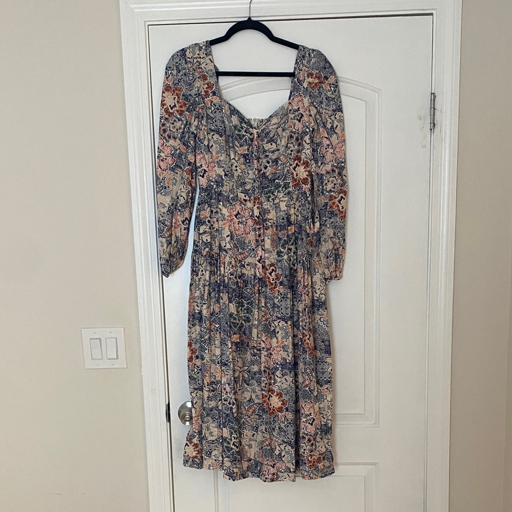 Moon River Long Sleeve Floral Dress - Blue and Pink